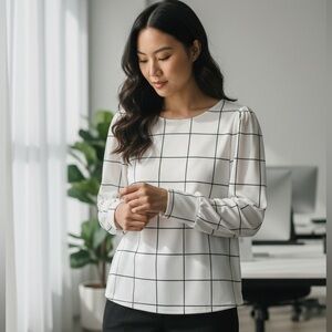 Fifty Street Women's White Grid Pattern Top